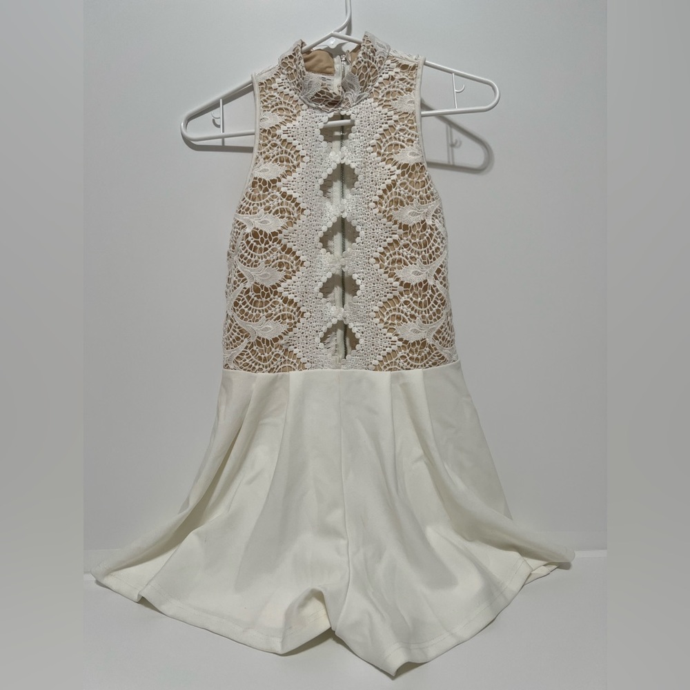 Windsor Romper with lace detailing & cut outs. Perfect for bride festivities!